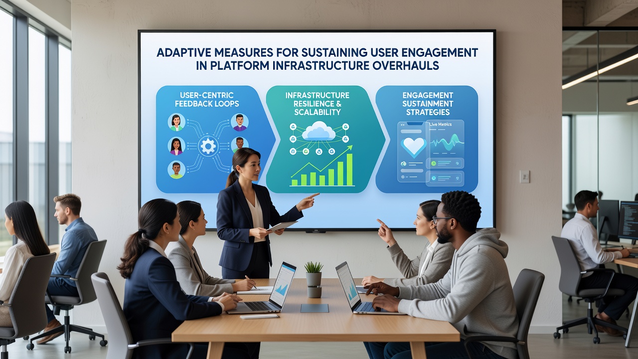 Dashboard displaying real-time user engagement analytics alongside infrastructure migration progress indicators
